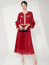 Elegant Ruffle Bell Sleeve Pleated Dress
